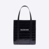 Balenciaga Women Everyday XXS Tote Bag in Black Shiny Crocodile Embossed Calfskin