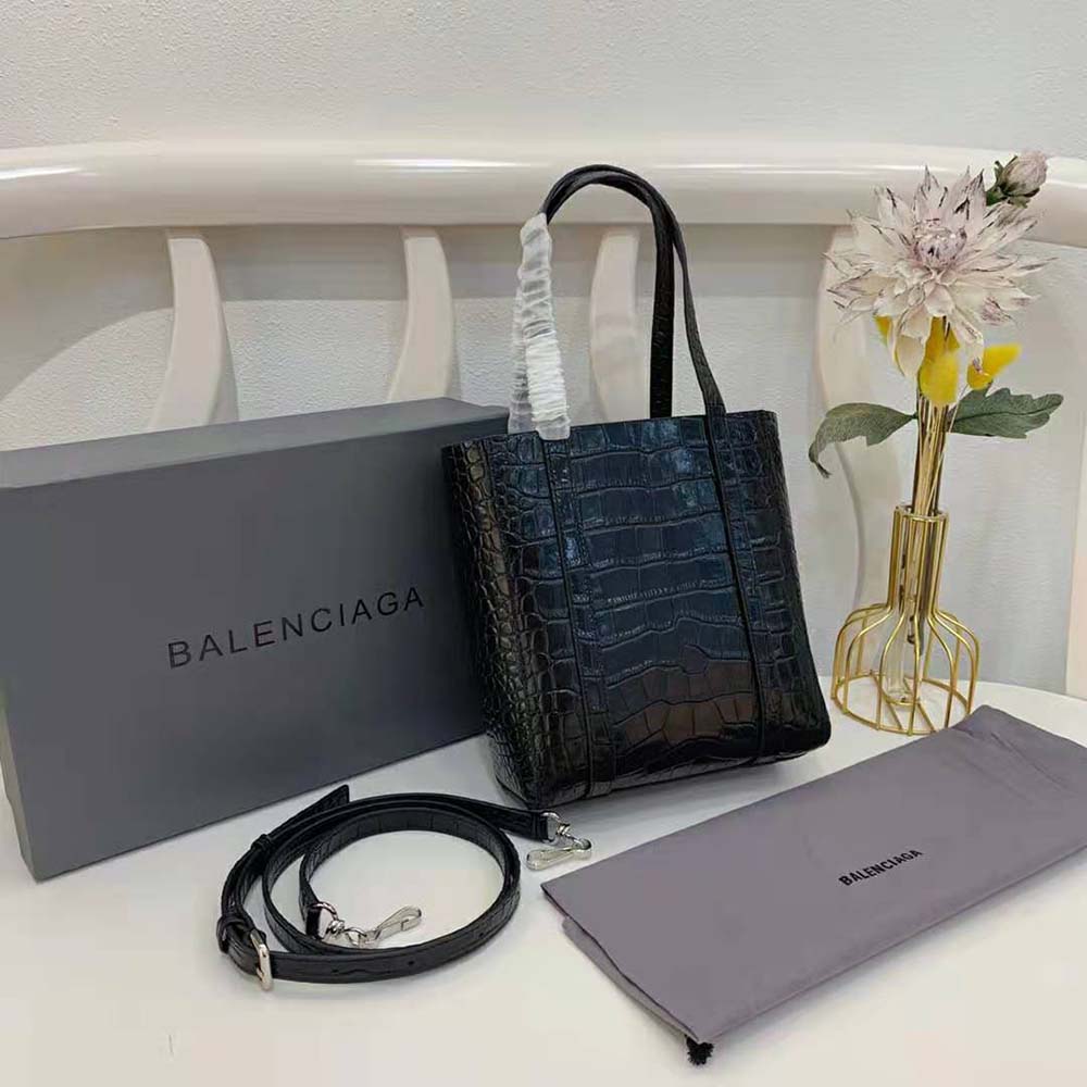 Balenciaga Women Everyday XXS Tote Bag in Black Shiny Crocodile Embossed Calfskin 4 Balenciaga Women Everyday XXS Tote Bag in Black Shiny Crocodile Embossed Calfskin - Image 4