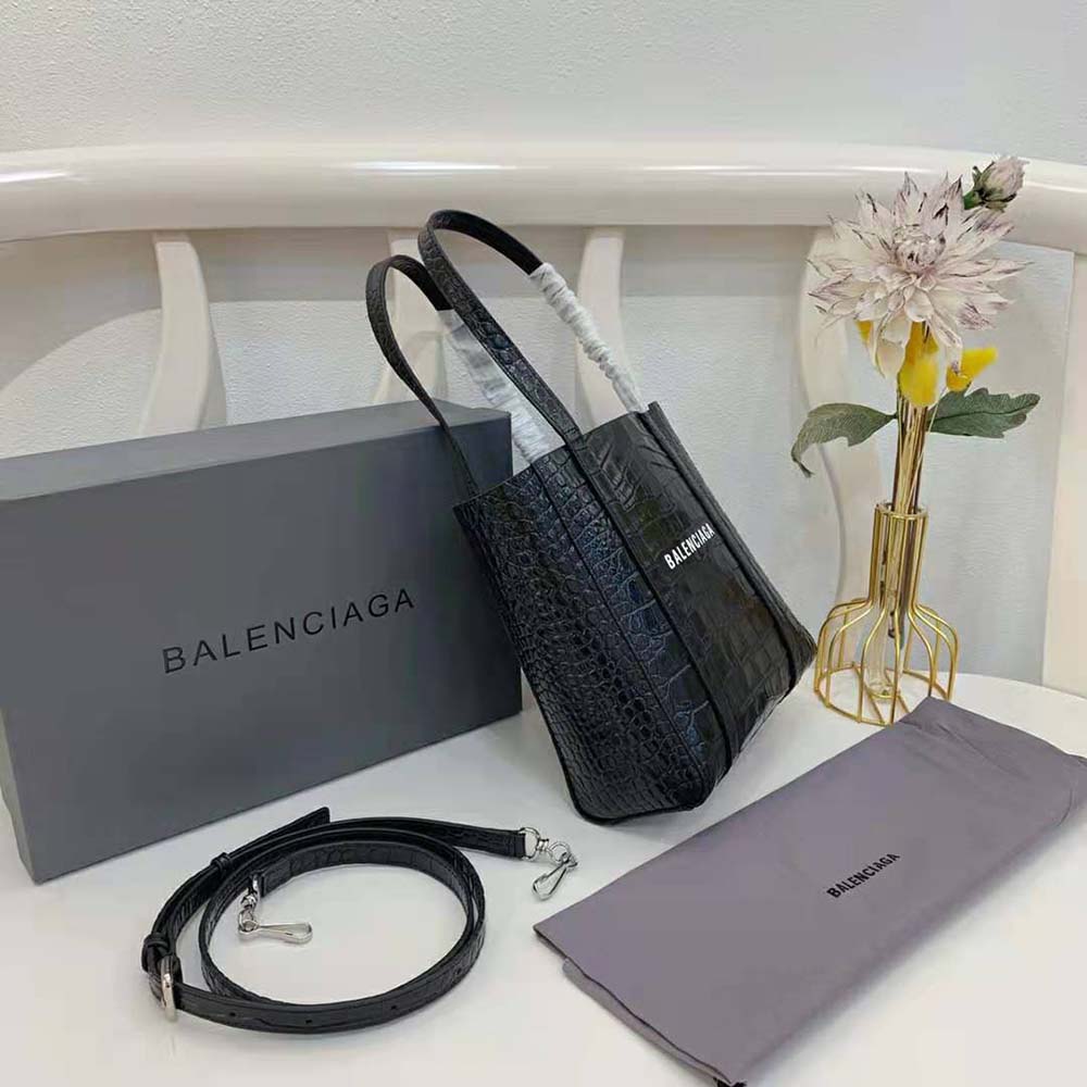 Balenciaga Women Everyday XXS Tote Bag in Black Shiny Crocodile Embossed Calfskin 5 Balenciaga Women Everyday XXS Tote Bag in Black Shiny Crocodile Embossed Calfskin - Image 5