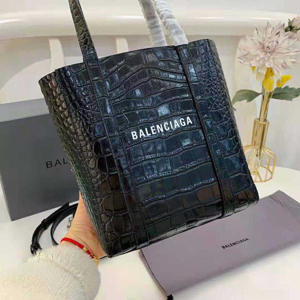 Balenciaga Women Everyday XXS Tote Bag in Black Shiny Crocodile Embossed Calfskin 7 Balenciaga Women Everyday XXS Tote Bag in Black Shiny Crocodile Embossed Calfskin - Image 7