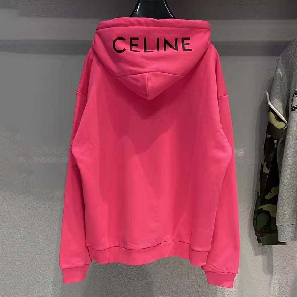 Celine Women Loose Sweatshirt in Cotton Fleece Pink