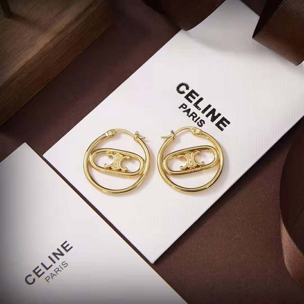 Celine Women Maillon Triomphe Bold Hoops in Brass with Gold Finish