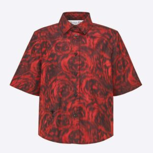 Dior Women Blouse Red Dior Roses Silk Taffeta