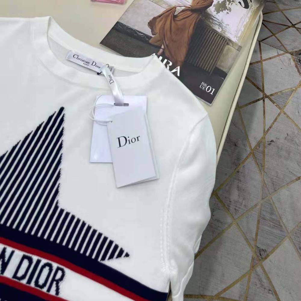 Dior - Dioralps T-Shirt White Three-Tone Dior Star Cotton Jersey and Linen - Size Xs - Women