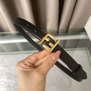 Fendi Women Thin Belt with Loop and FF Stud Buckle Black