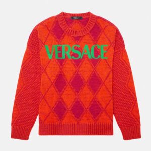 Versace Women Logo Argyle Wool and Alpaca Sweater