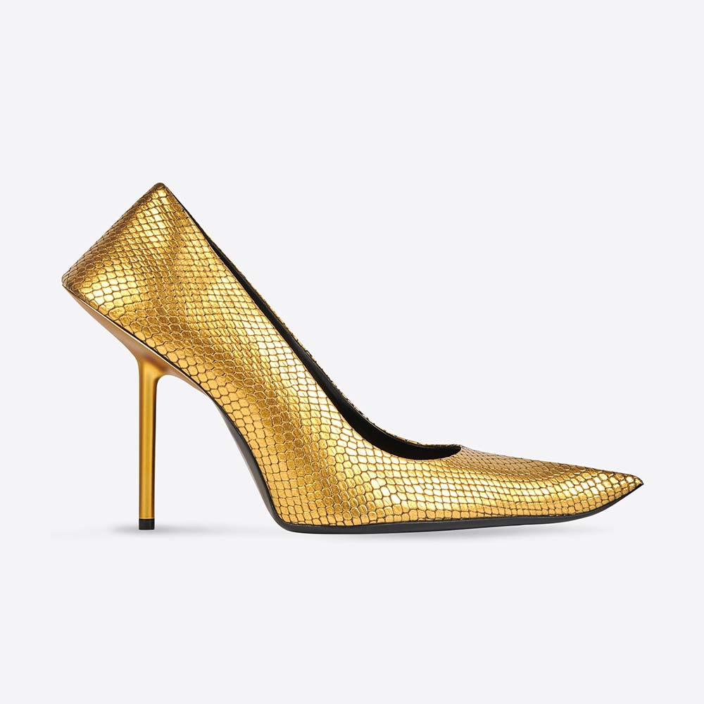 Balenciaga Women Essex 110mm Pump in Gold Python Effect Calfskin