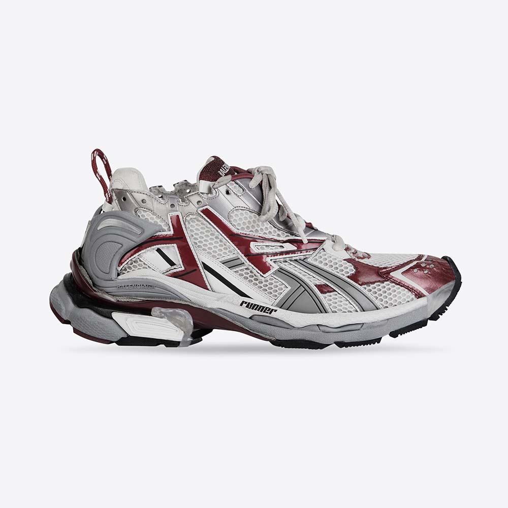 Balenciaga Women Runner Sneaker in Burgundy Mesh and Nylon