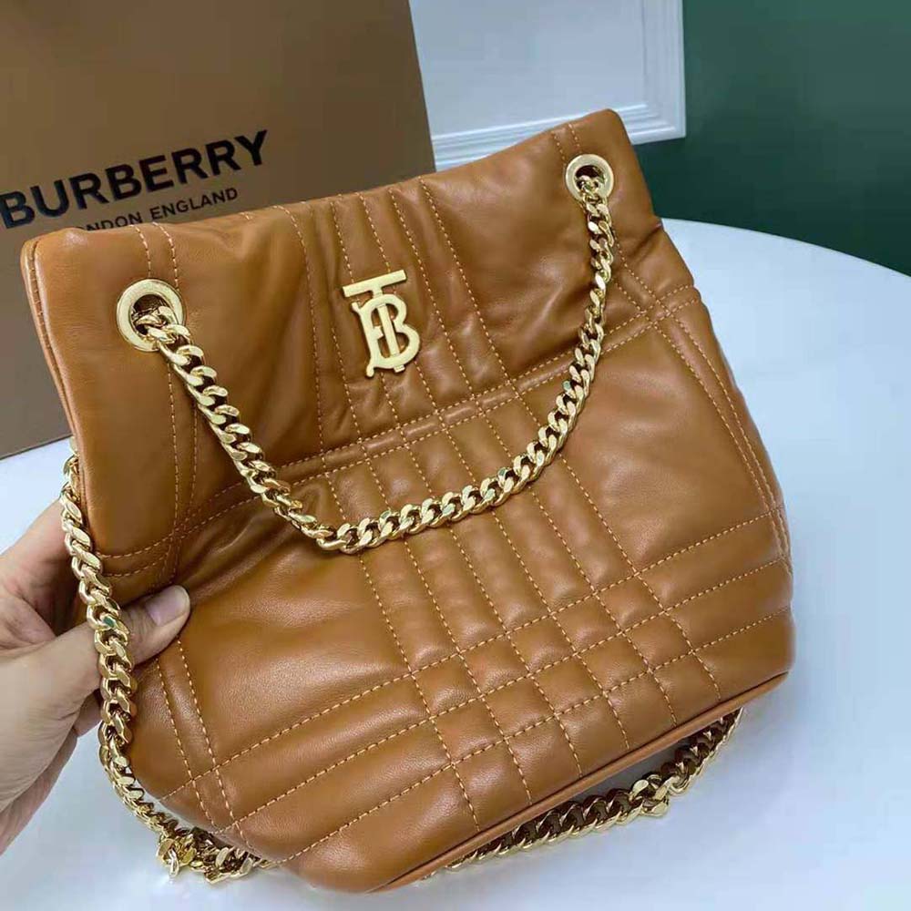 Burberry Lola Bucket Bag Quilted Lambskin Small Brown