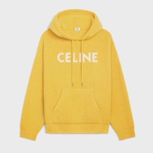 Celine Men Sweater with Hood in Ribbed Wool Yellow