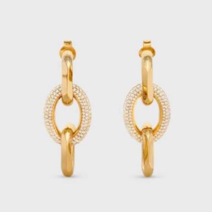 Celine Women Le Soir Chain Earrings in Brass with Gold Finish and Crystals