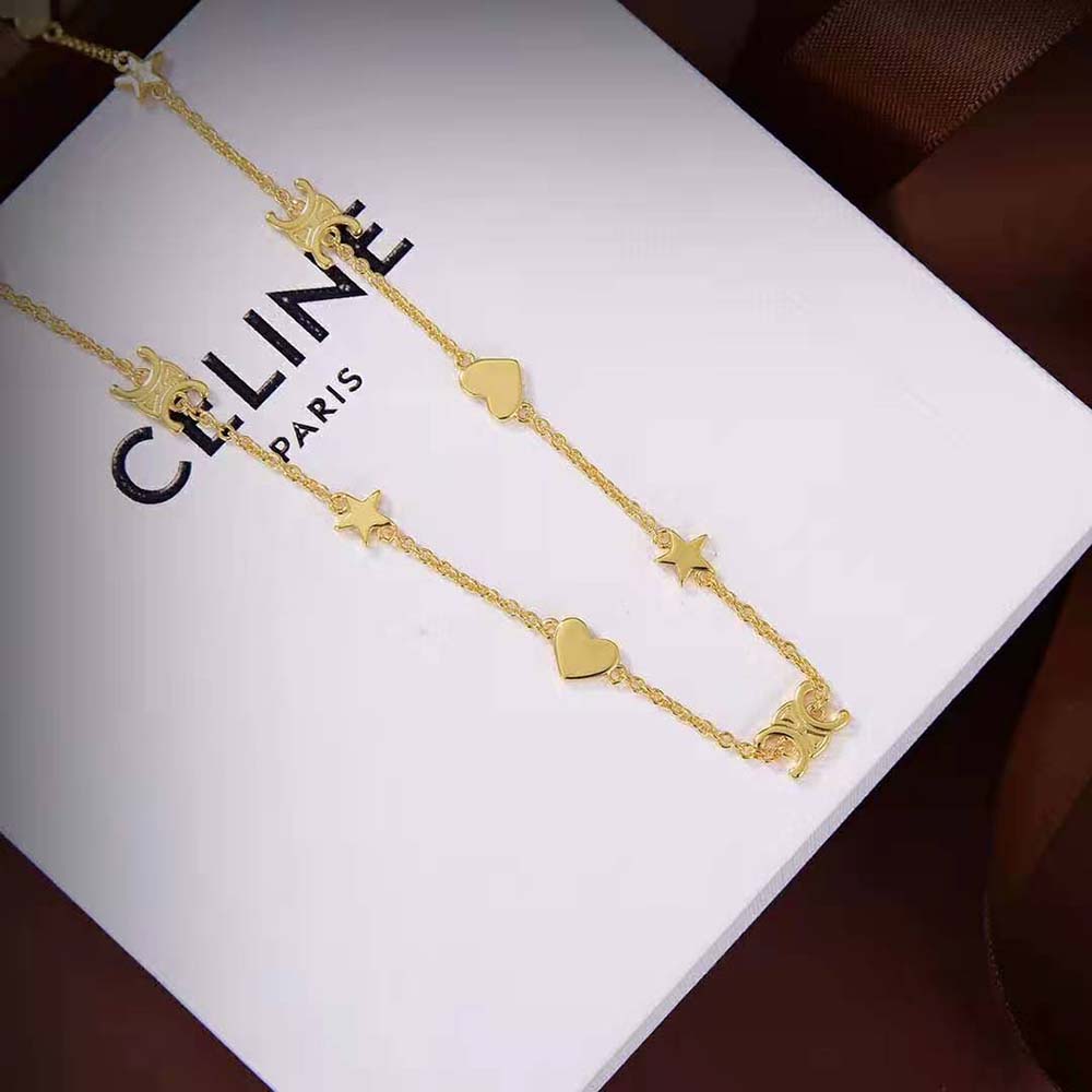Celine Women Maillon Triomphe Multi Motifs Necklace in Brass with Gold  Finish