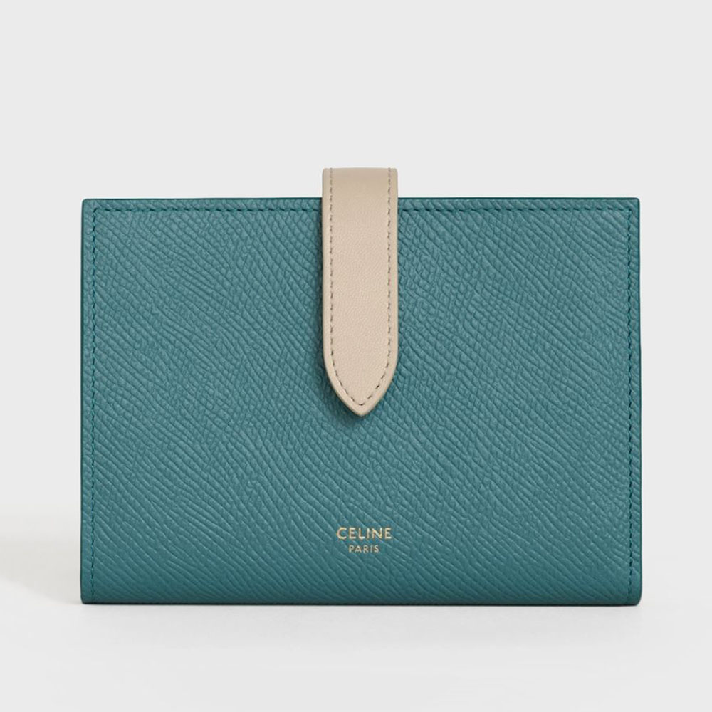 Celine Women Medium Strap Wallet in Bicolour Grained Calfskin