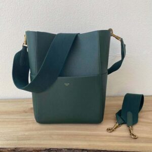 Celine Women Sangle Small Bucket Bag in Soft Grained Calfskin-Green