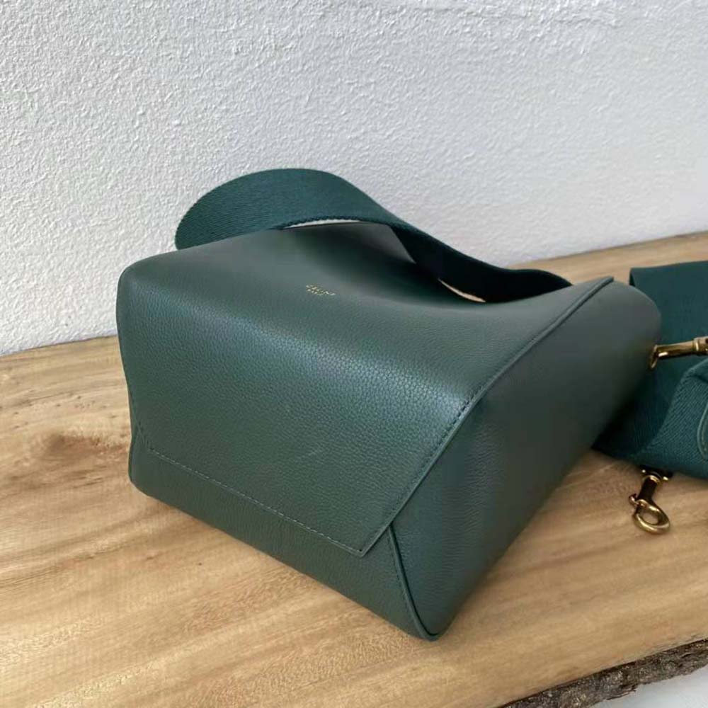 Celine Dark Green Leather Sangle Small Bucket Shoulder Bag