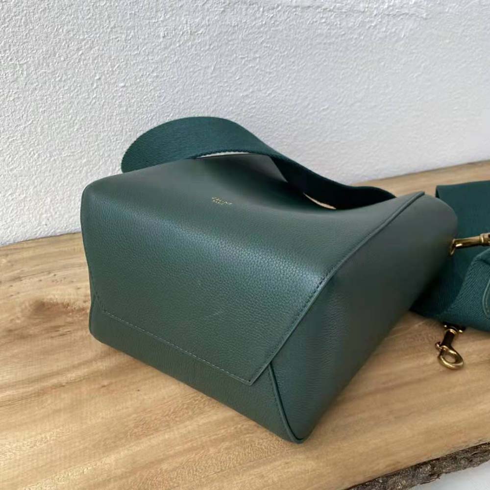 Celine Green Sangle Small Bucket Bag In Soft Grained Calfskin