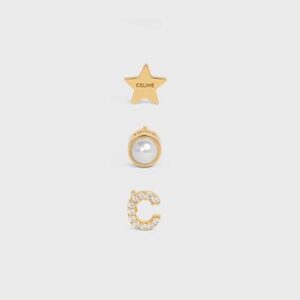 Celine Women Separables Celestial Set of 3 Studs in Brass with Gold Finish