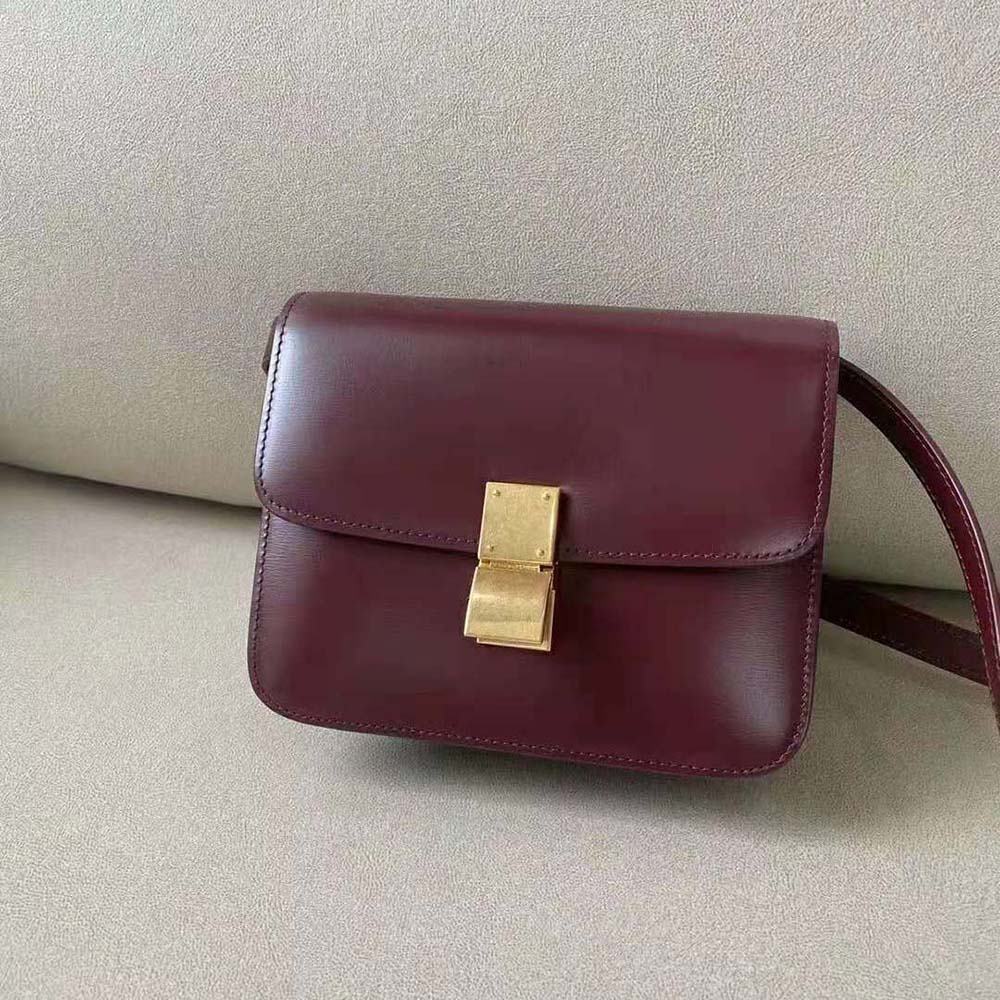 Celine Women Teen Classic Bag in Box Calfskin-Maroon 2 Celine Women Teen Classic Bag in Box Calfskin-Maroon - Image 2