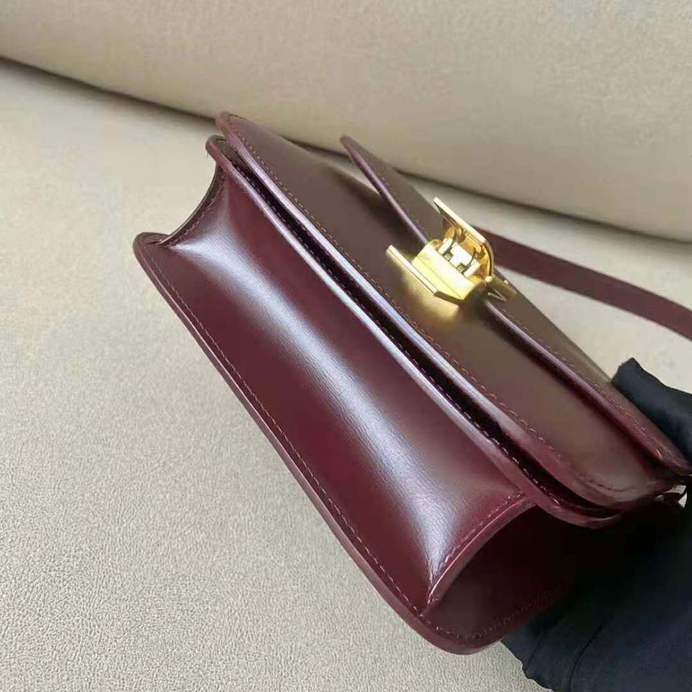 Celine Women Teen Classic Bag in Box Calfskin-Maroon 6 Celine Women Teen Classic Bag in Box Calfskin-Maroon - Image 6