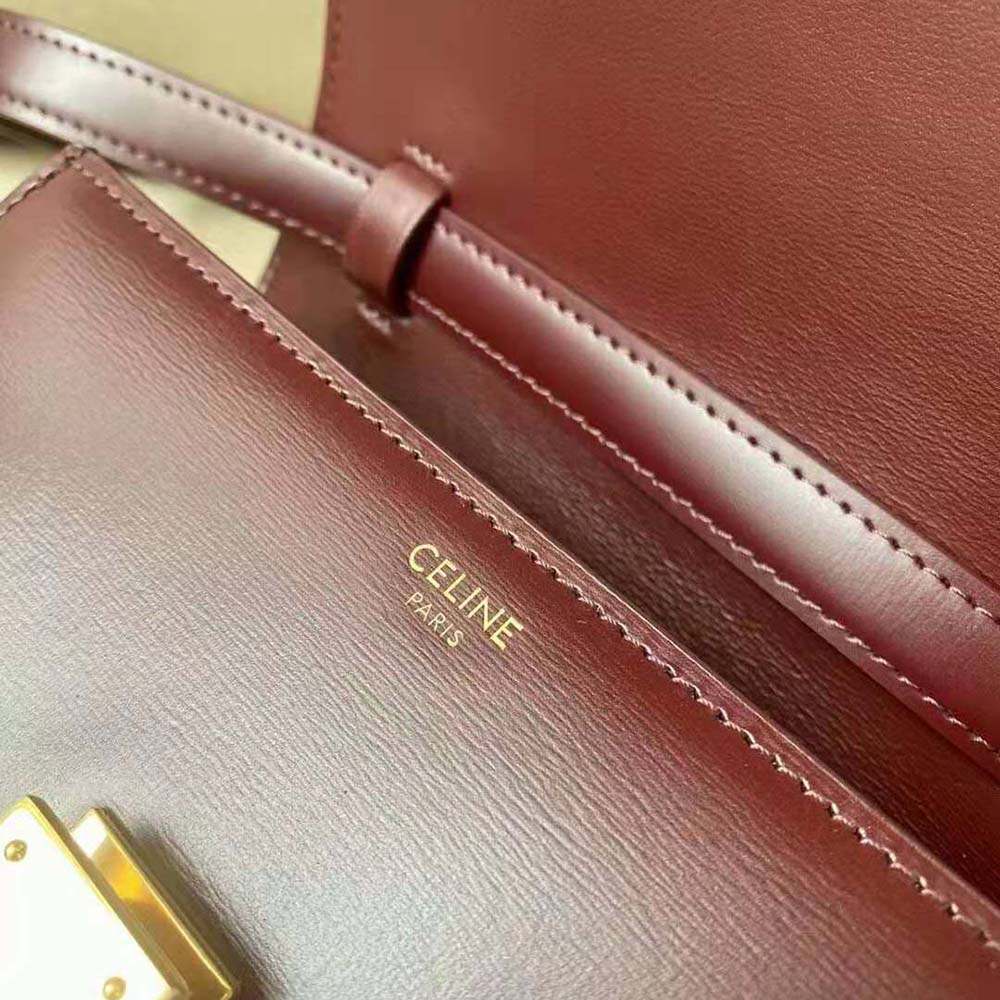 Celine Women Teen Classic Bag in Box Calfskin-Maroon 8 Celine Women Teen Classic Bag in Box Calfskin-Maroon - Image 8
