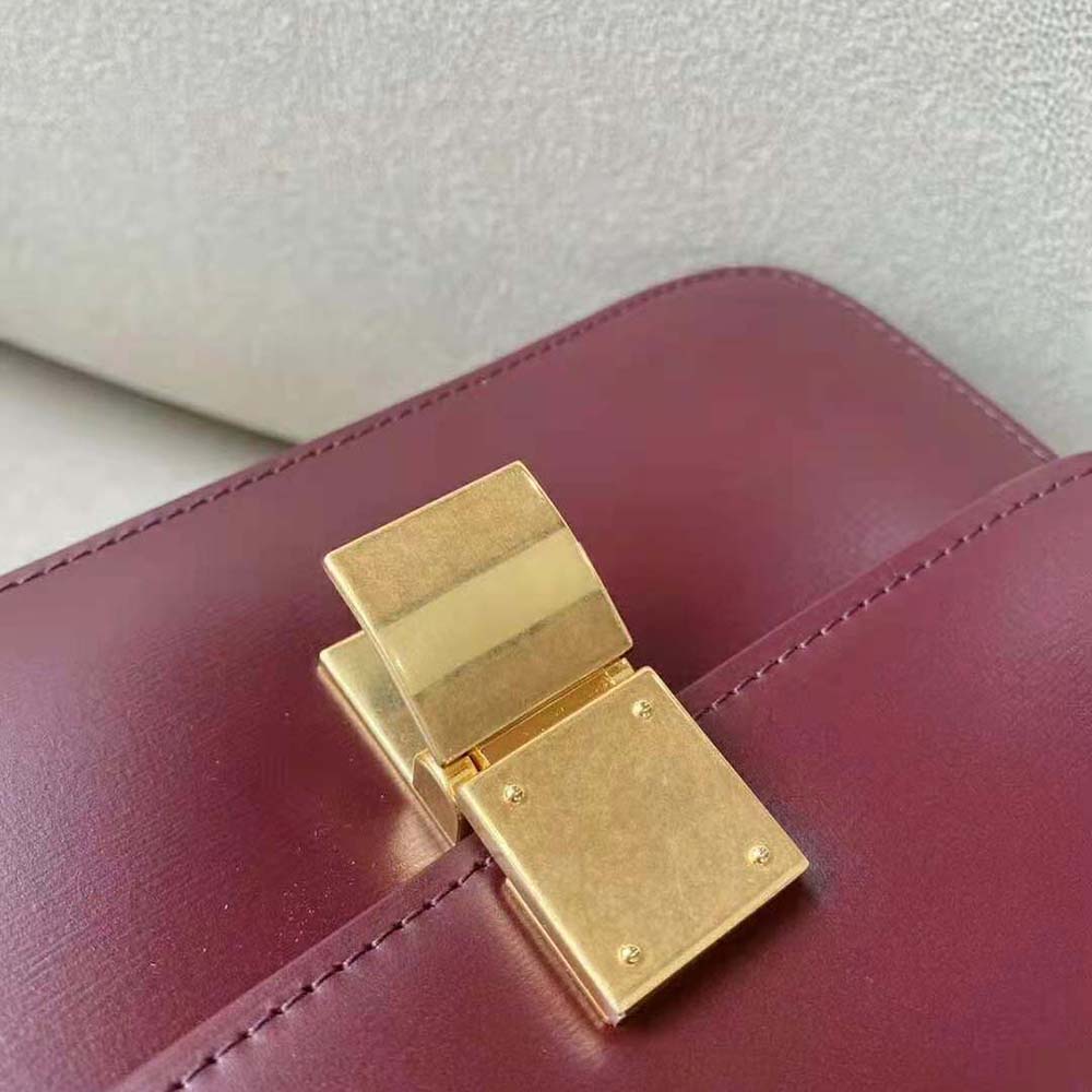 Celine Women Teen Classic Bag in Box Calfskin-Maroon 7 Celine Women Teen Classic Bag in Box Calfskin-Maroon - Image 7