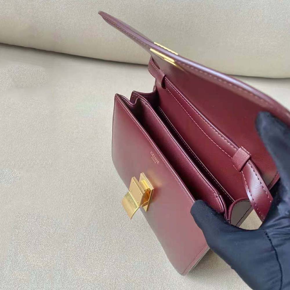 Celine Women Teen Classic Bag in Box Calfskin-Maroon 4 Celine Women Teen Classic Bag in Box Calfskin-Maroon