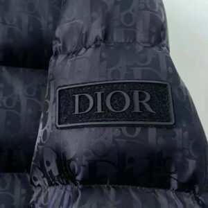 Dior Mens Oblique Logo Puffer Jacket IT 56 XXL Black Nylon Jacquard Down  Coat