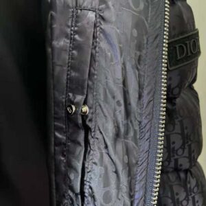 Dior Mens Oblique Logo Puffer Jacket IT 56 XXL Black Nylon Jacquard Down  Coat