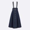Dior Women Couture Denim Mid-Length Skirt with Straps Deep Blue Cotton Denim