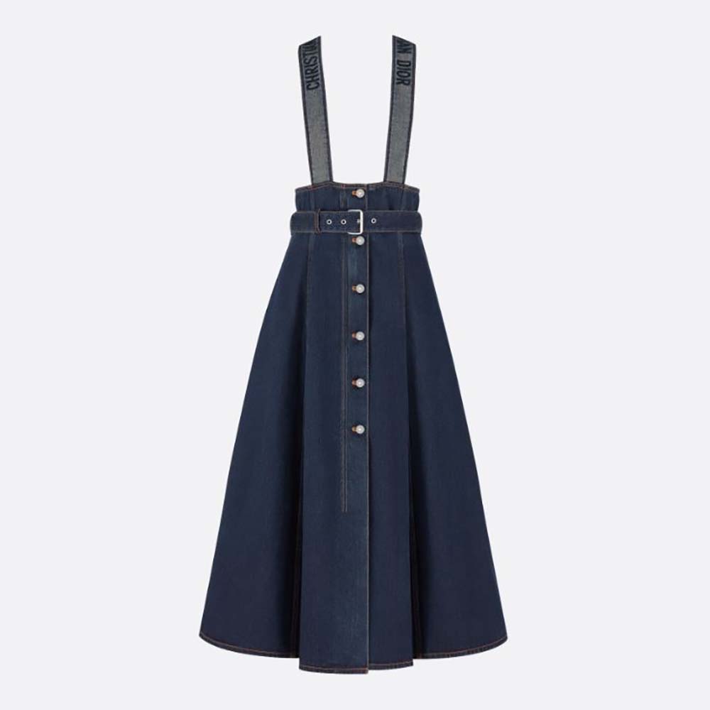 Dior Women Couture Denim MidLength Skirt with Straps Deep Blue Cotton