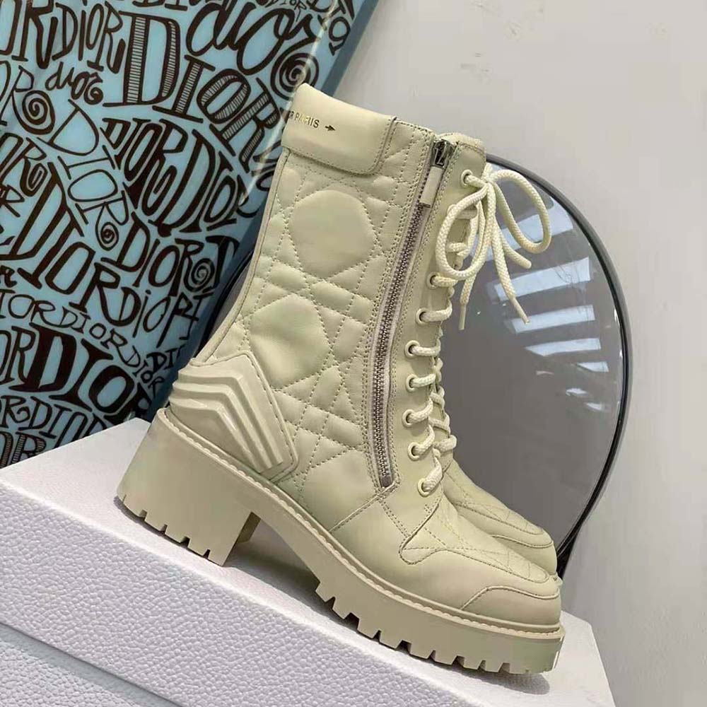 D-Leader Ankle Boot White Quilted Cannage Calfskin