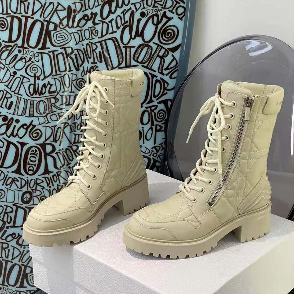 Dior - D-leader Ankle Boot White Quilted Cannage Calfskin - Size 37 - Women