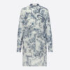 Dior Women Long Blouse Navy Blue Cotton Voile with Toile de Jouy Flowers Motif