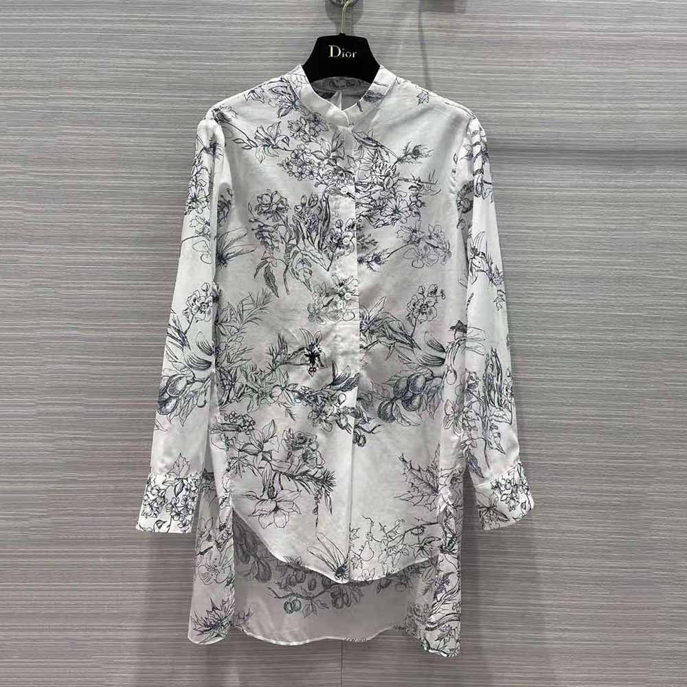 Dior - Long Blouse White Toile de Jouy Cotton Voile - Size 36 - Women