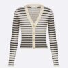 Dior Women Mariniere Buttoned Cardigan Navy Blue Linen, Cashmere and Silk Knit