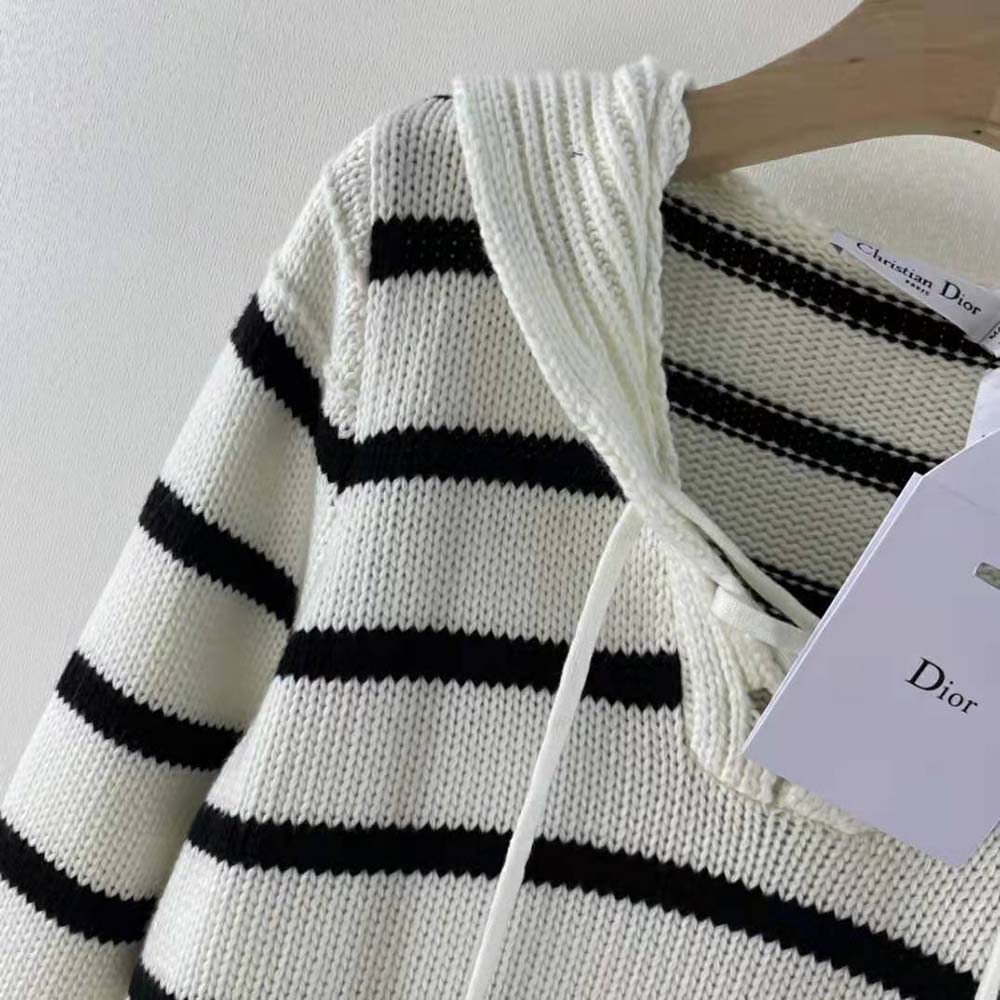 Dior - Dioriviera Marinière Short-sleeved Sweater White and Blue Cashmere Knit with Signature - Size 34 - Women