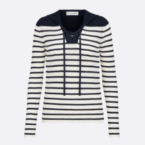 Dior Women Mariniere Sweater Navy Blue and White Cotton Knit