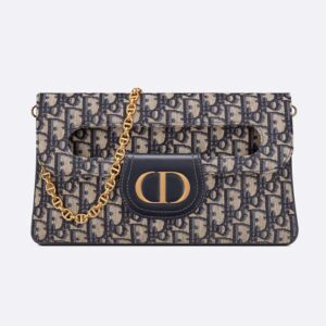 Dior Women Medium Diordouble Bag Blue Dior Oblique Jacquard