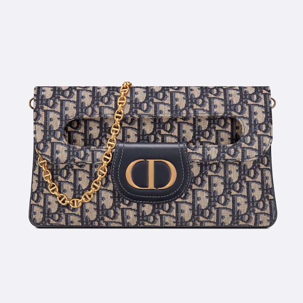 Dior Women Medium Diordouble Bag Blue Dior Oblique Jacquard
