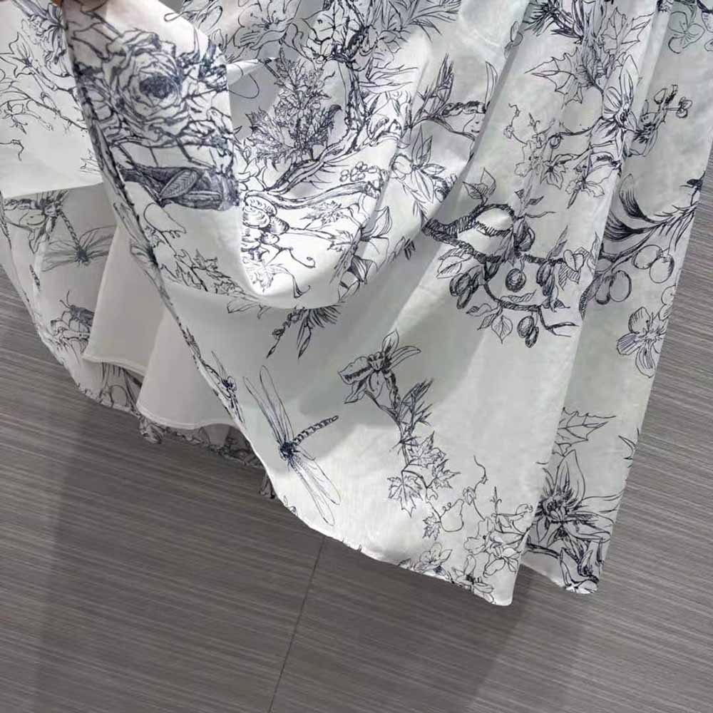 Dior - Mid-Length Skirt White and Navy Blue Toile de Jouy Cotton Muslin - Size 36 - Women