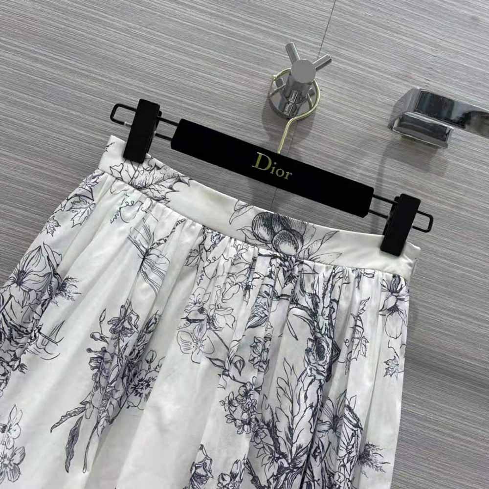 Dior - Mid-Length Skirt White and Navy Blue Toile de Jouy Cotton Muslin - Size 36 - Women