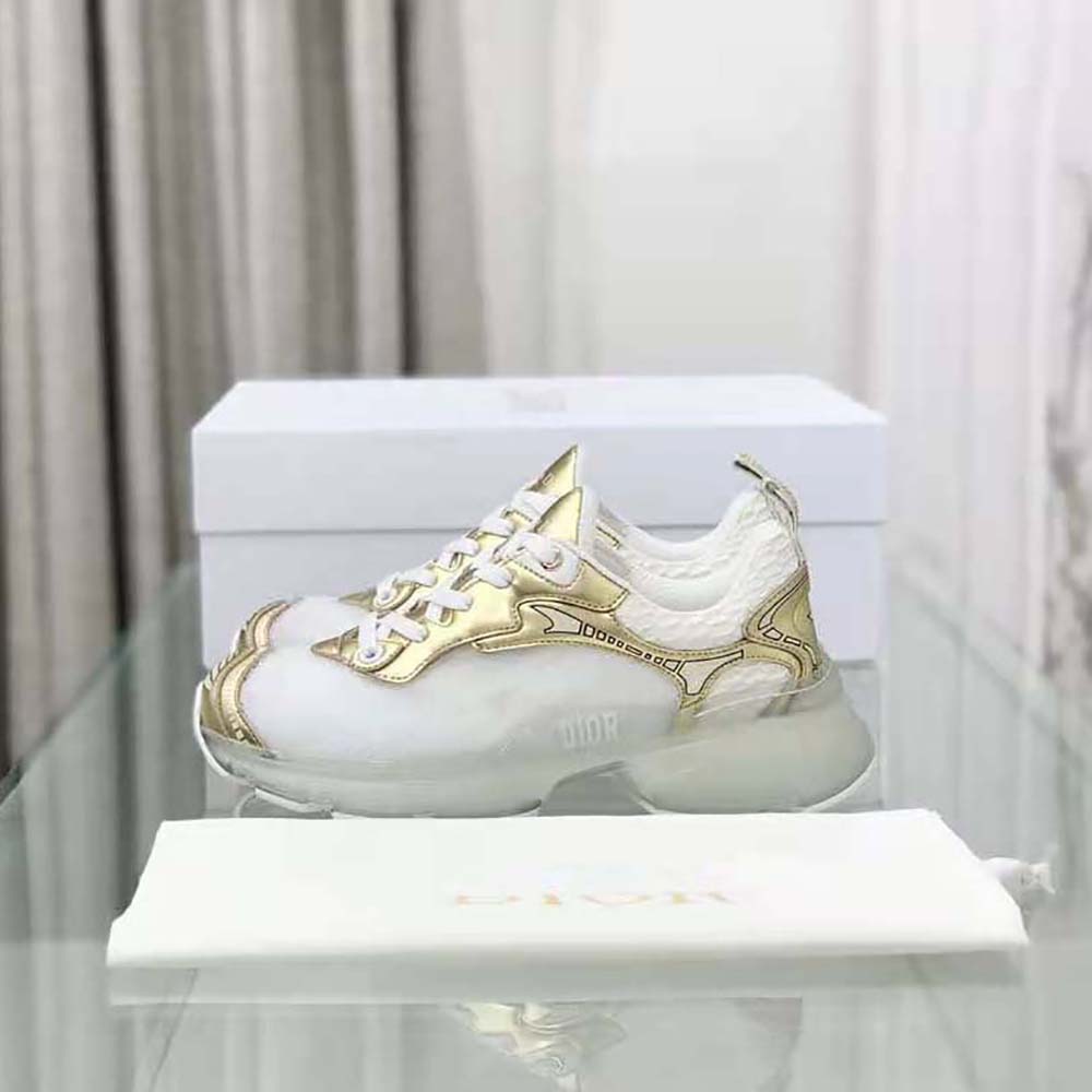 NIB Women's Authentic Dior Vibe White & Metallic Gold Mesh and Leather  Sneakers