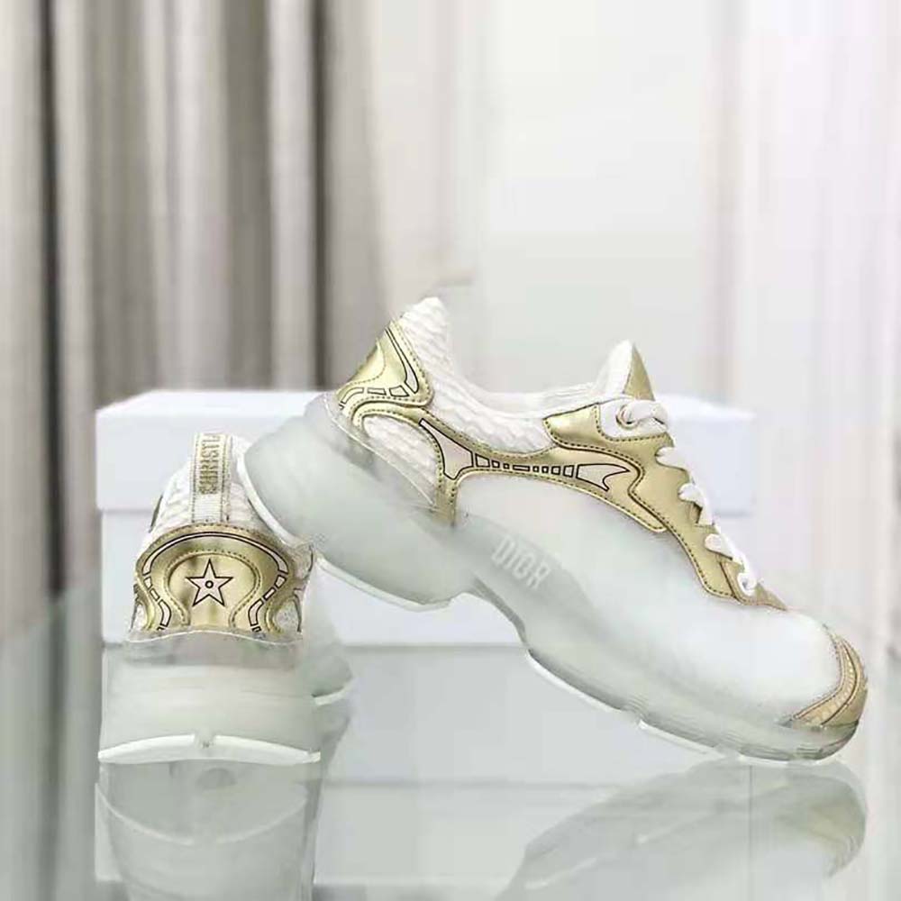 NIB Women's Authentic Dior Vibe White & Metallic Gold Mesh and Leather  Sneakers