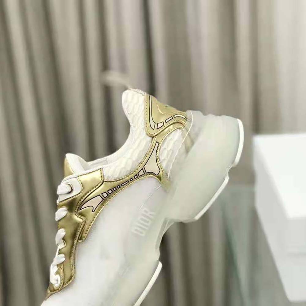 Dior Vibe White Mesh and Gold-Tone Leather Low Top Sneakers - Sneak in Peace