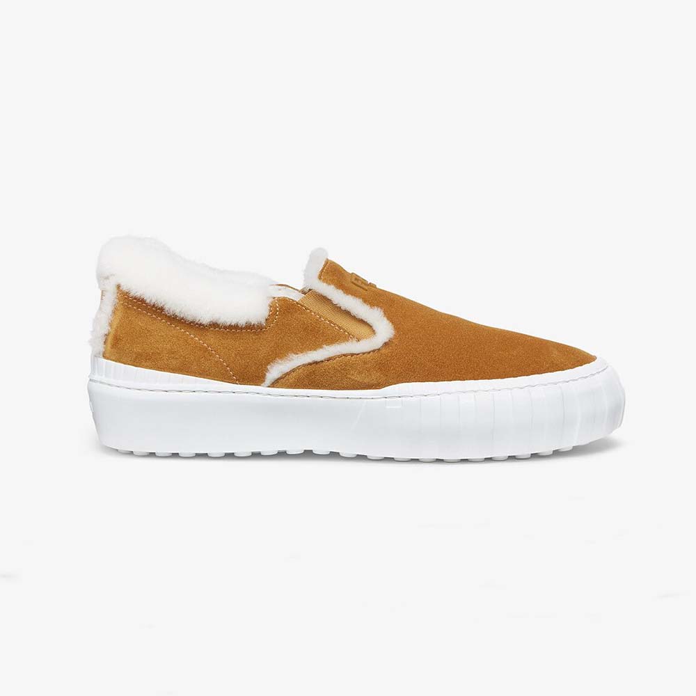 Fendi Women Force Yellow Suede Slip Ons