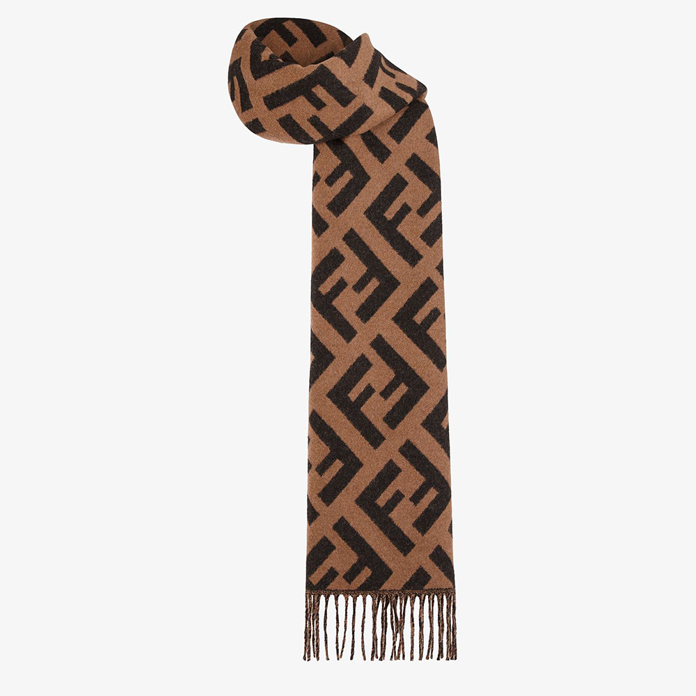 Fendi Women Long Scarf with Fringed Edges-Brown