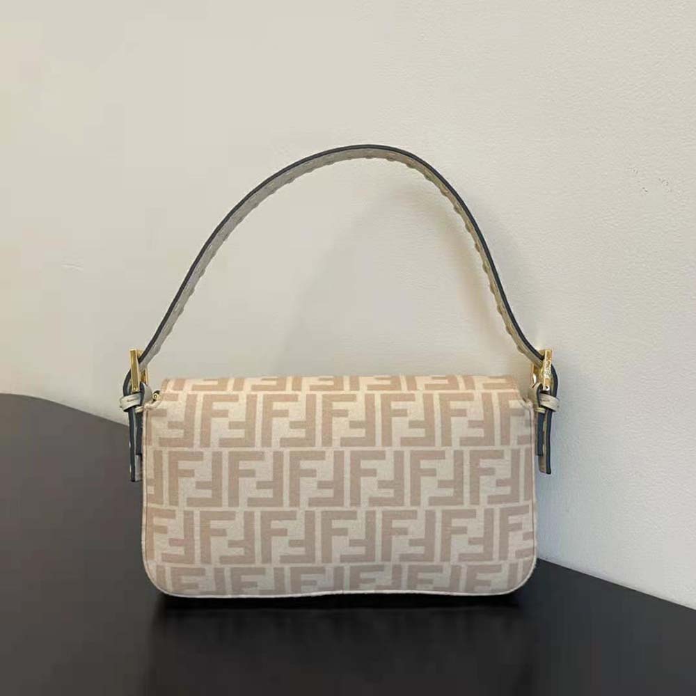 Fendi Women Medium Baguette 1997 Beige FF Wool Bag 3 Fendi Women Medium Baguette 1997 Beige FF Wool Bag - Image 3
