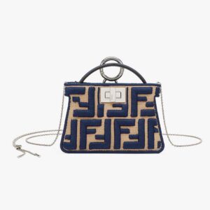 Fendi Women Nano Peekaboo Charm Gray FF Canvas Charm-Black