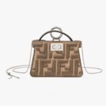 Fendi Women Nano Peekaboo Charm Gray FF Canvas Charm