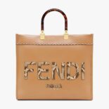 Fendi Women Sunshine Medium Light Brown Leather and Elaphe Shopper Bag